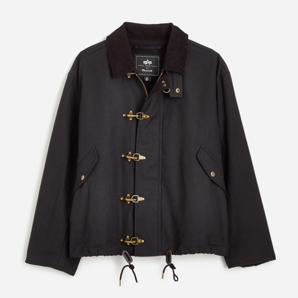 New Madewell x Alpha Industries Size L Waxed Cotton Car Coat Black $265 NS730 - Picture 2 of 6